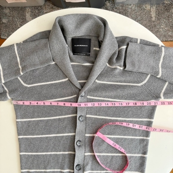 Club Monaco Men’s Ribbed Striped Shawl Cardigan Sweater Medium Cotton Cashmere - Picture 4 of 9